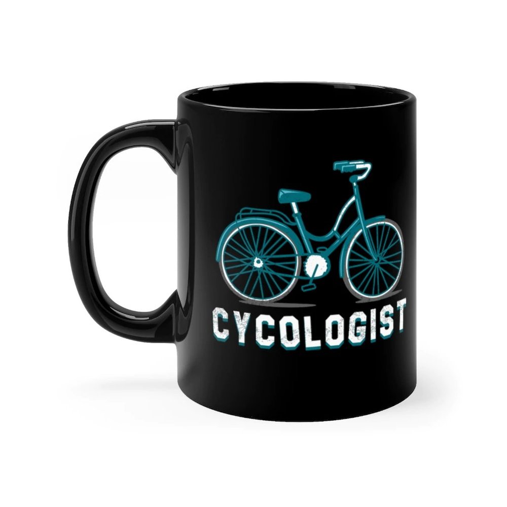 CYCOLOGIST Print Black Coffee Mug, Funny Tea Cup 11oz